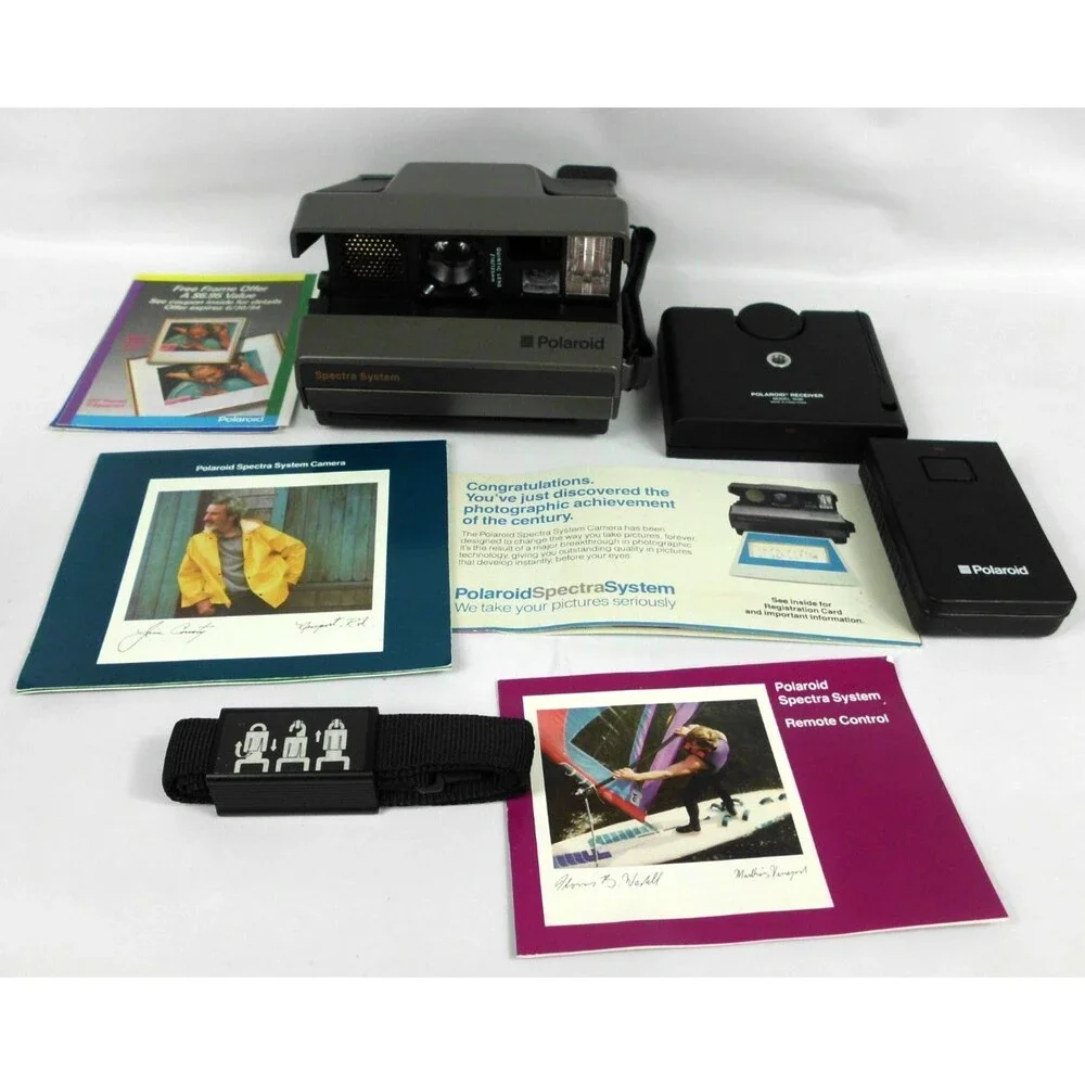 Polaroid Spectra System Instant Camera w Strap Remote Control Manuals Case Lot